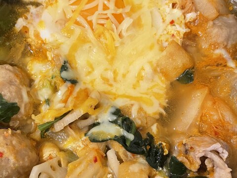 チーズと玉子の野菜キムチスープ